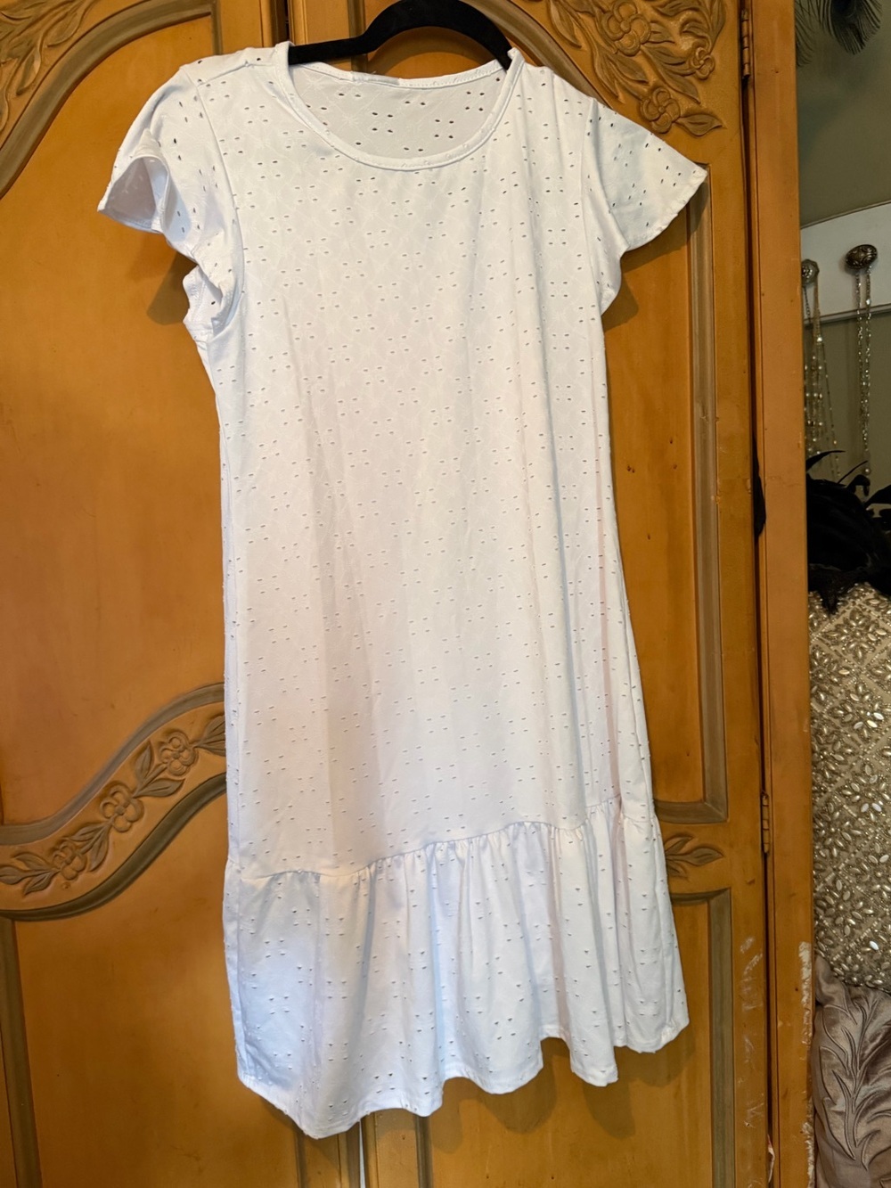 Casual White Eyelet Ruffle-Hem Dress